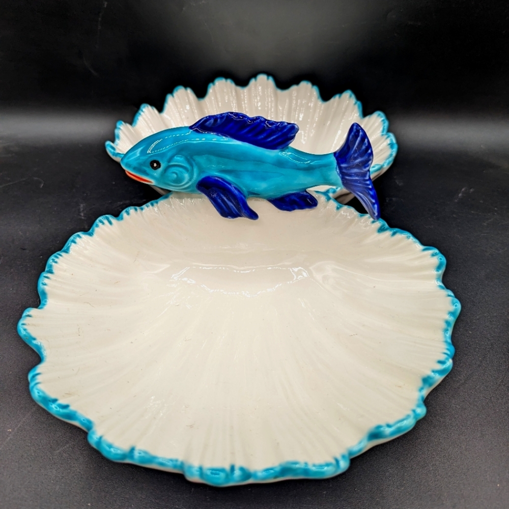 Vietri White Seashells Fish Bowl / Serving Dish Made In Italy EUC